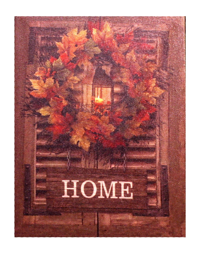 7.8" Lighted Canvas Print - Fall Wreath With Home Sign - Shelburne Country Store
