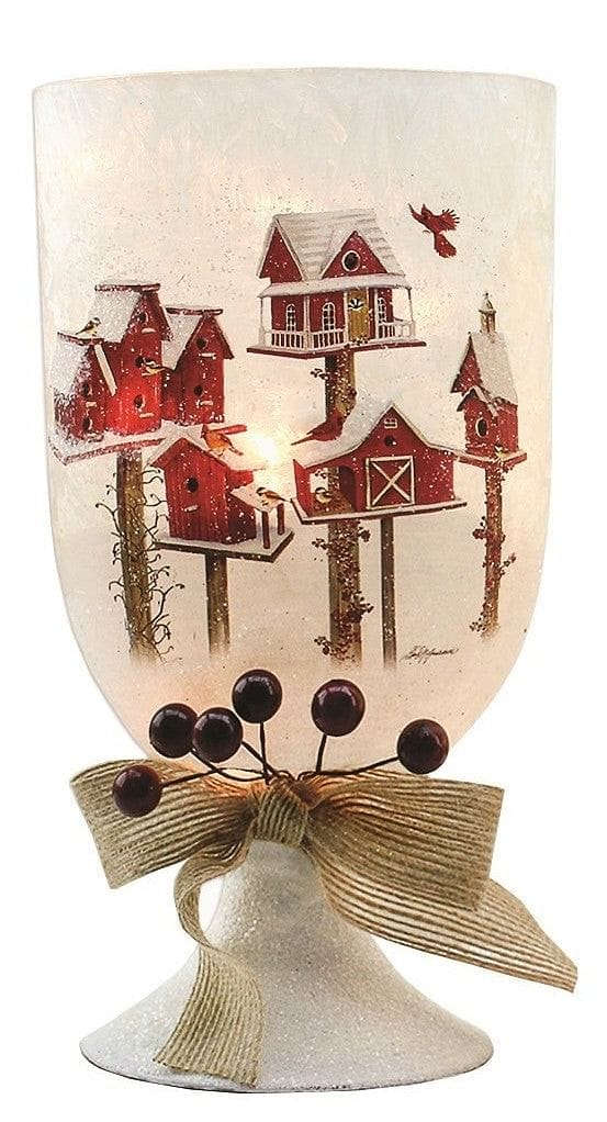 Lighted Glass Vase with Ribboned Base - Birdhouses - - Shelburne Country Store