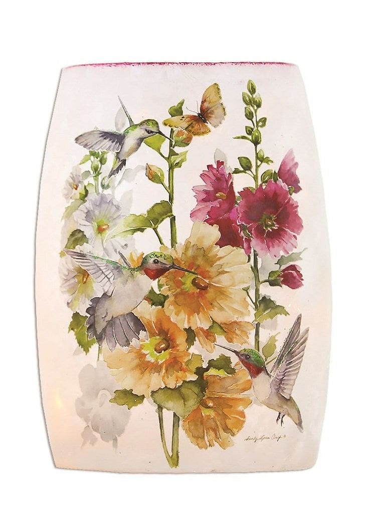 Hollyhocks Lighted Vase - Hummingbirds and Butterflies - Style 2 - Shelburne Country Store
