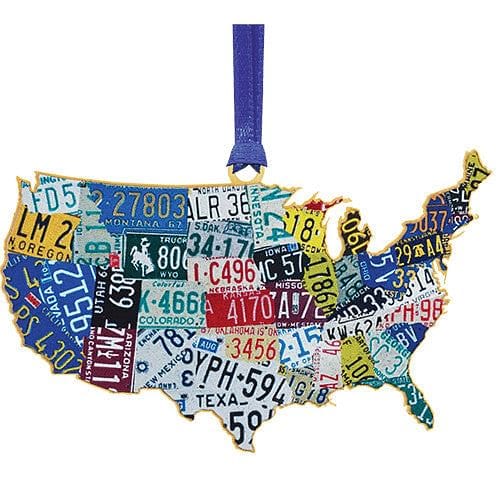 USA License Plate Map Ornament - Shelburne Country Store