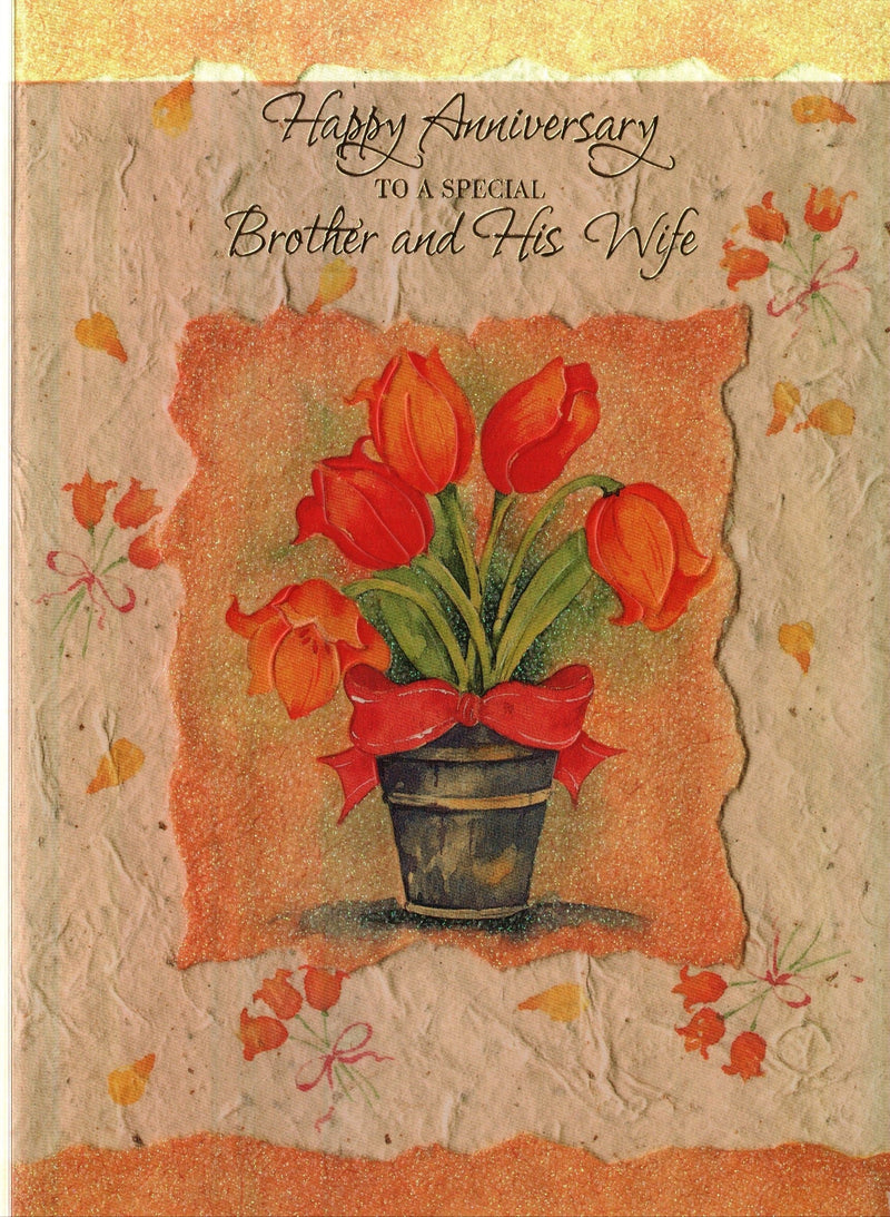Anniversary Card - Brother and Wife Orange Flowers - Shelburne Country Store