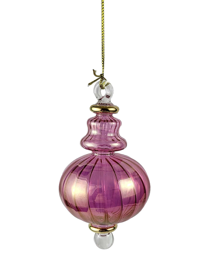 Organic Luster Ribbed Sphere with Gold Trim - Pink - Shelburne Country Store