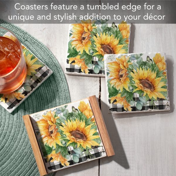 Sunflower Fields – 4 Pk Coasters and Holder - Shelburne Country Store