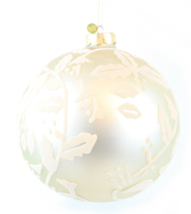 Flocked Glass Ball Ornament - Ivory 6 Inch - Shelburne Country Store