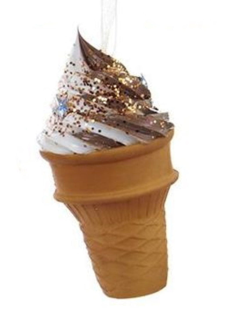 Foam Ice Cream Cone Ornament -  Vanilla Chocolate Swirl with Crystals - Shelburne Country Store