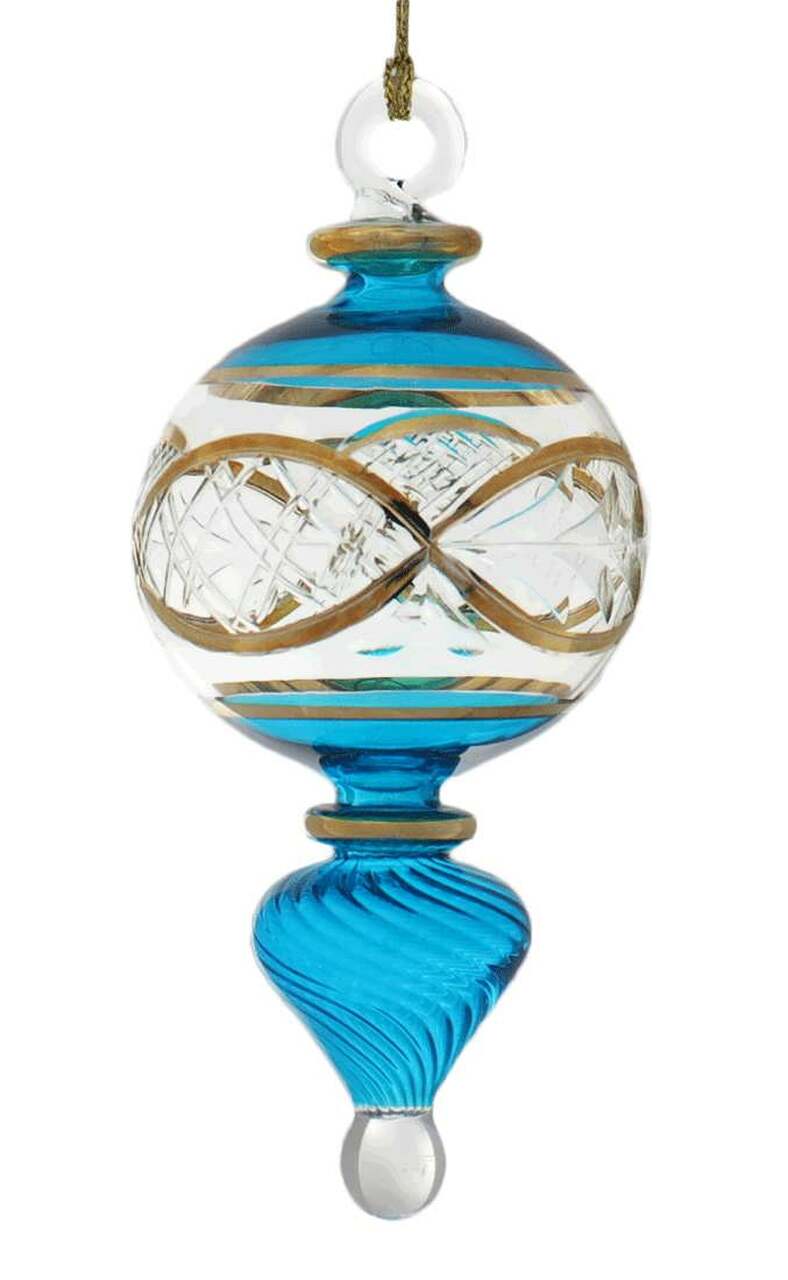 Gold Etched Glass Cinched Globe - Light Blue - Shelburne Country Store
