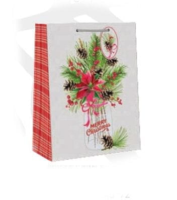 Country Christmas Gift Bag - Medium - Poinsettia Jar - Shelburne Country Store