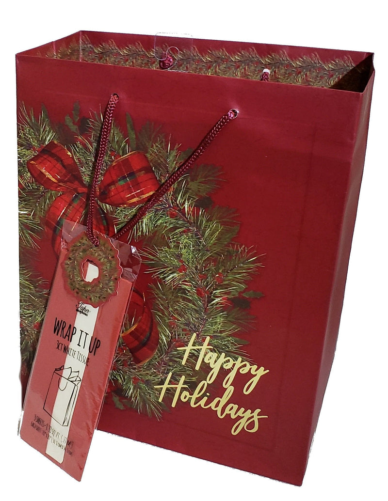 Traditional Gift Bag With Matching Tissue - Large - Wreath - Shelburne Country Store