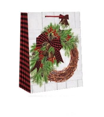 Country Christmas Gift Bag - Medium - Rustic Wreath - Shelburne Country Store