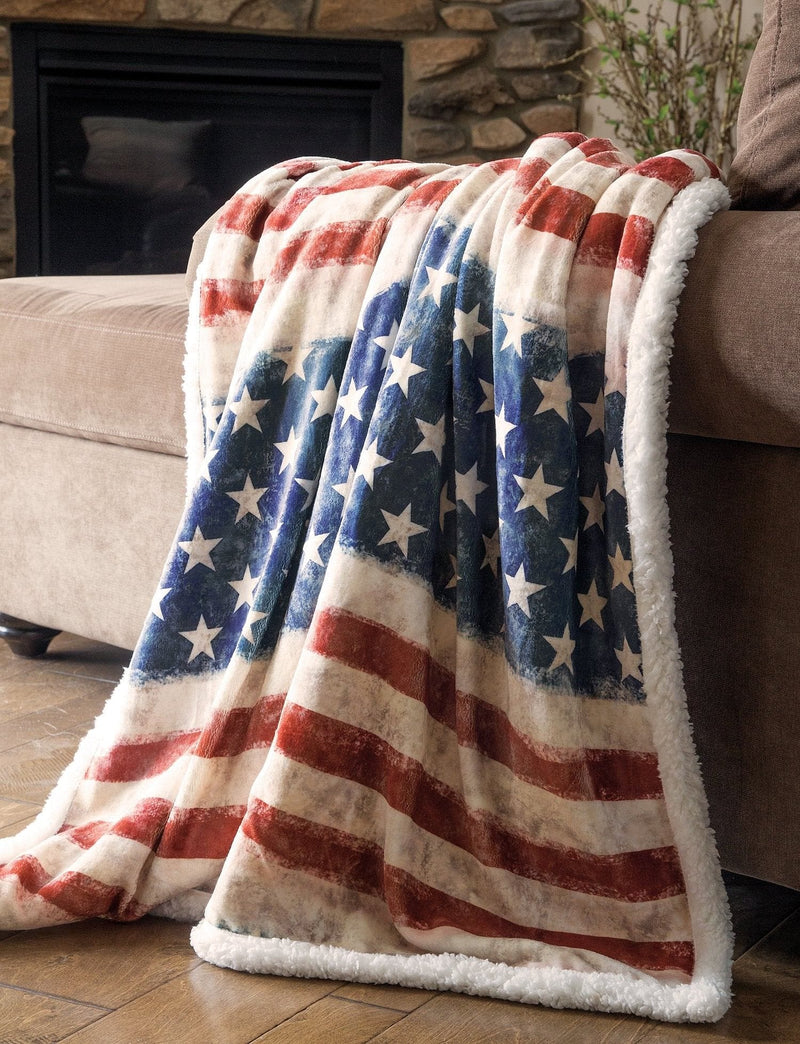 Wrangler Stars and Stripes  Extra Plush Sherpa Throw Blanket - Shelburne Country Store