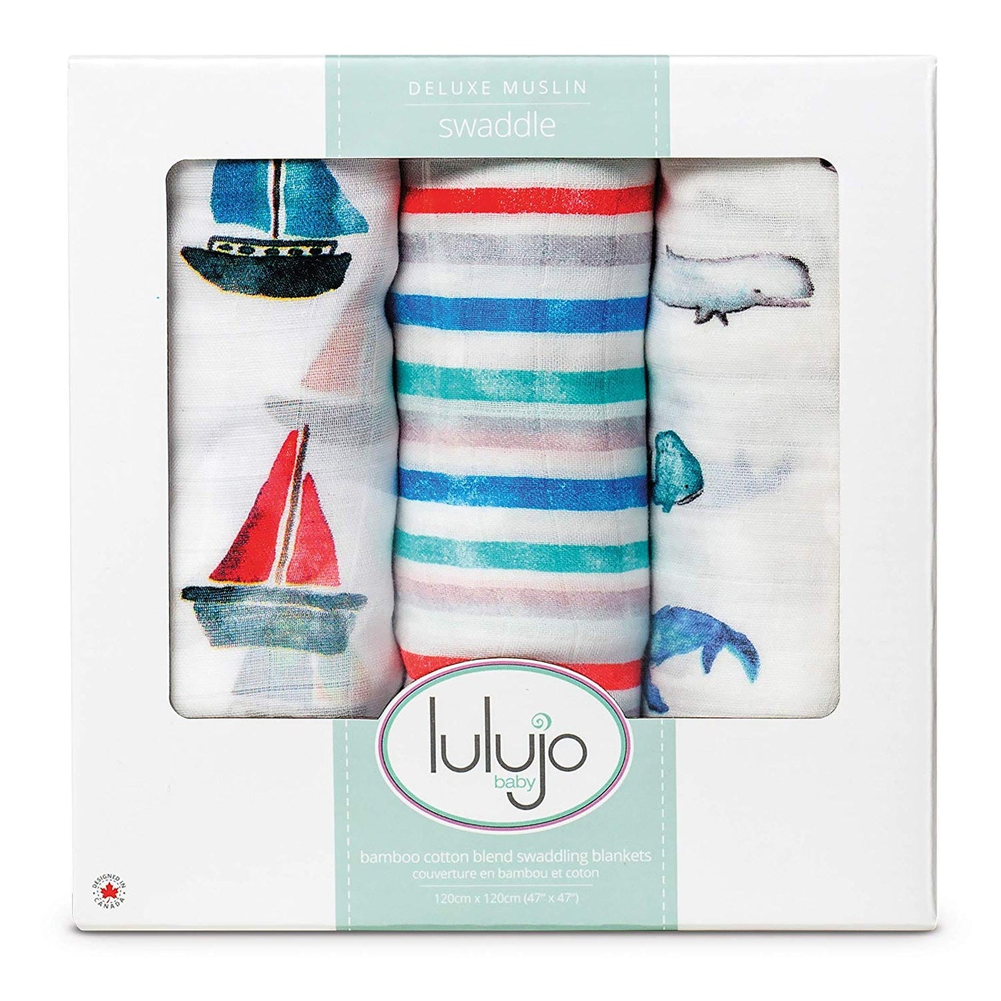 Set of 3 Deluxe Muslin Swaddle Blankets - Out at Sea - Shelburne Country Store