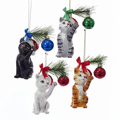 Noble Gems  Christmas Cat Glass Ornaments - Grey - Shelburne Country Store