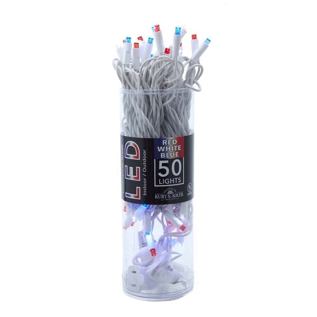 50-Light 5mm Red, White, Blue Frost LED White Wire Light Set - Shelburne Country Store