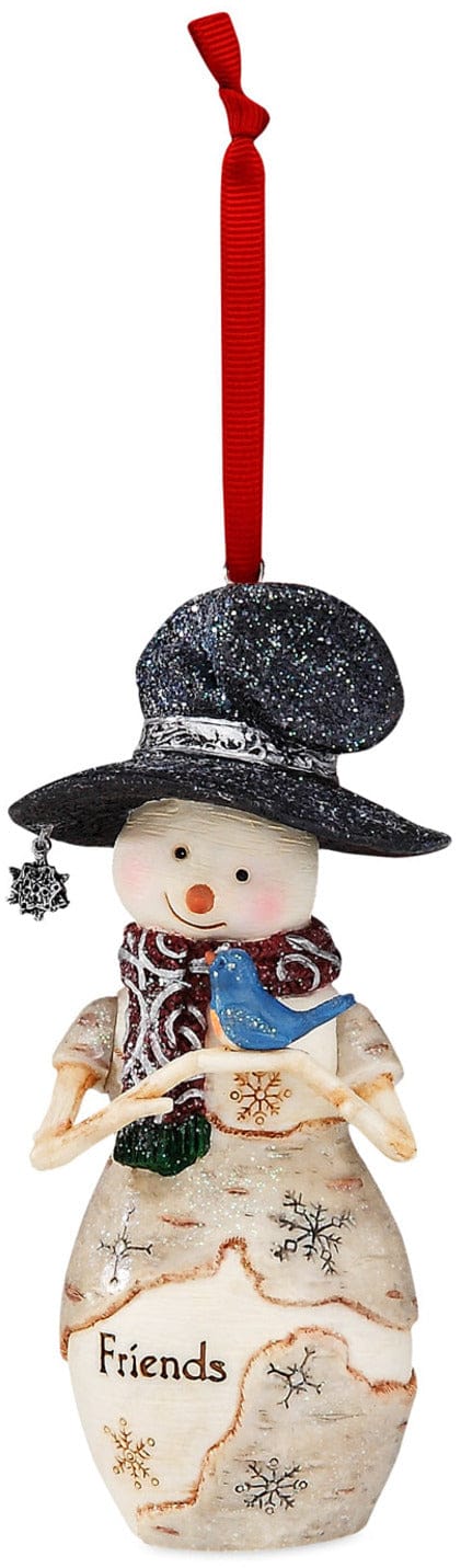 Birch Hearts Friend Snowman Holding Bluebird Ornament - The Country Christmas Loft