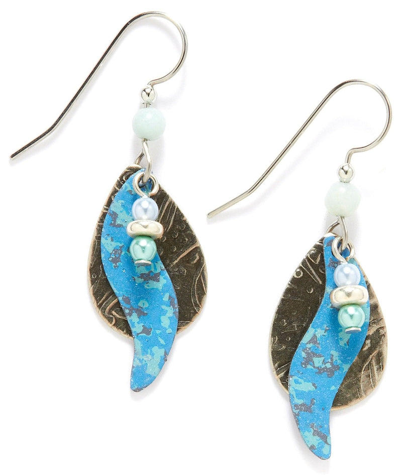 Silvertone Teardrop With Blue Squiggle And Beads Dangle Earrings - Shelburne Country Store