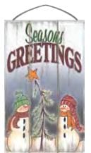 Seasons Greetings Snowman & Tree Sign - 17 1/2" x 10 1/2" - Shelburne Country Store
