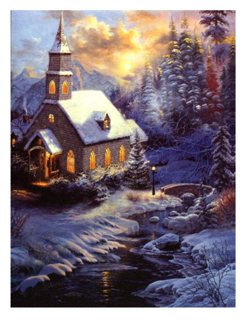 7.8" Lighted Canvas Print - Church In A Winter Sunset - Shelburne Country Store