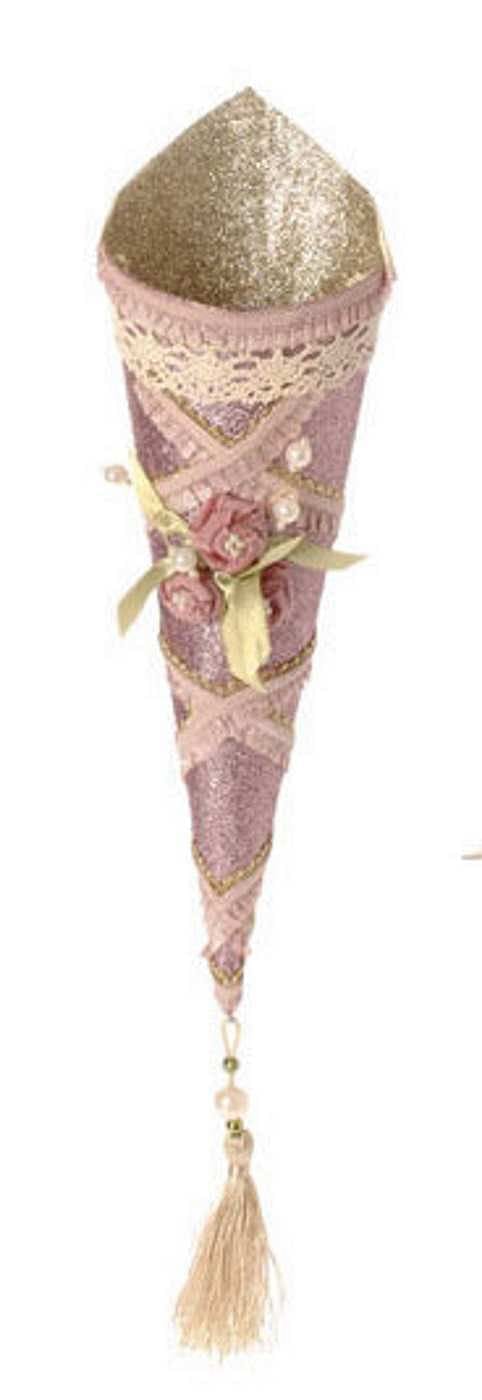 12" Glittered Cone Ornament -  Pink - Shelburne Country Store