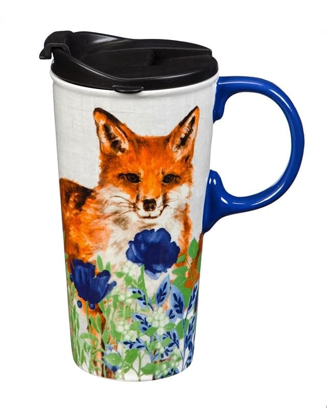 Ceramic Travel Cup w/Box, 17 oz - Flowers and Fox - Shelburne Country Store