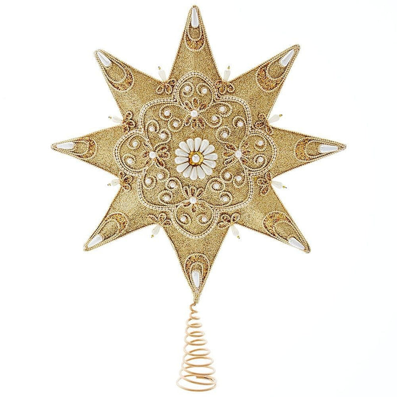 8-Point Pearl and Gold Shimmer Star Treetop - Shelburne Country Store