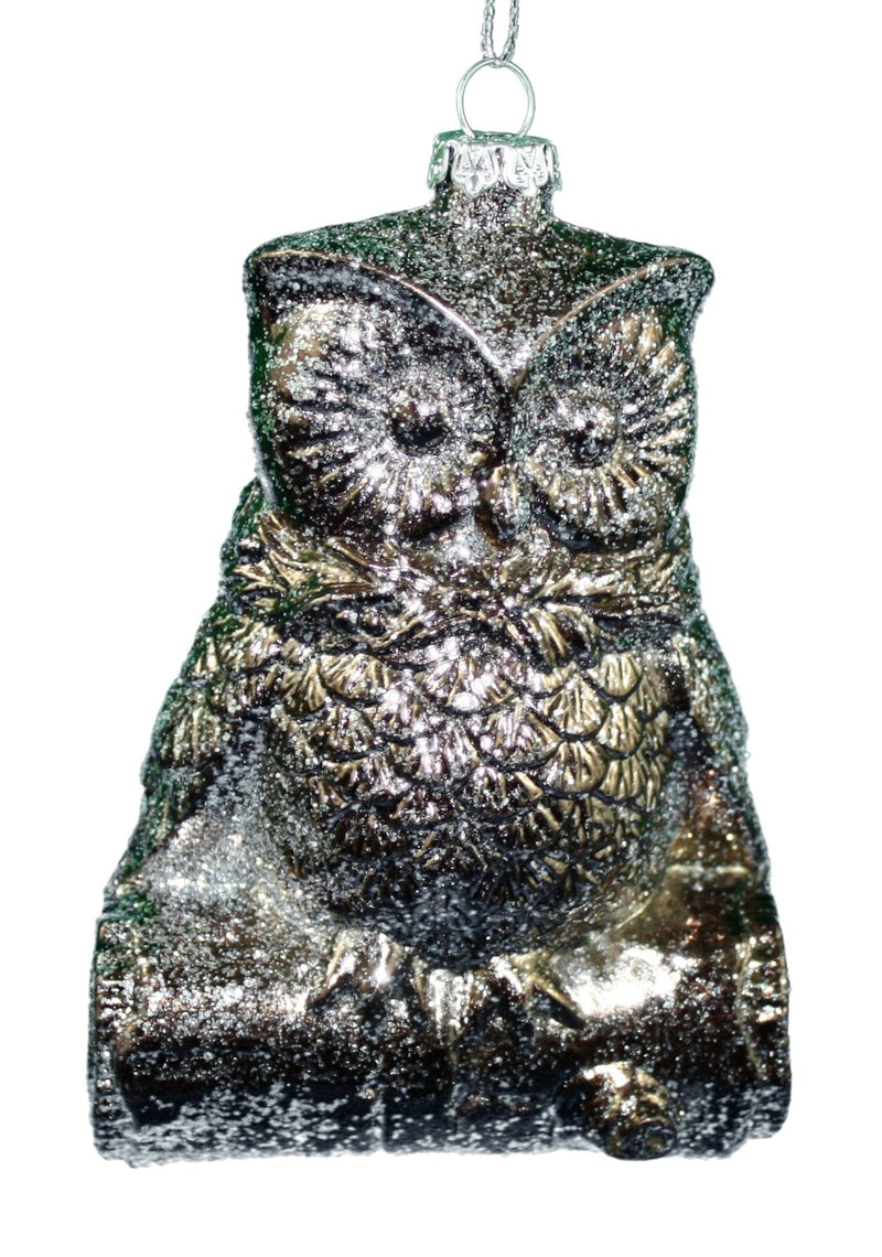 5 Inch Metallic Finish Owl Ornament - Sitting - Shelburne Country Store
