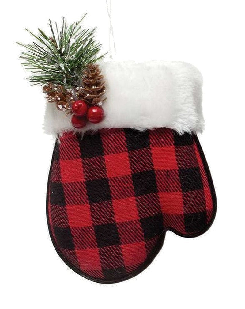 Let it Snow Plaid Mitten Ornament -  Black and Red - Shelburne Country Store