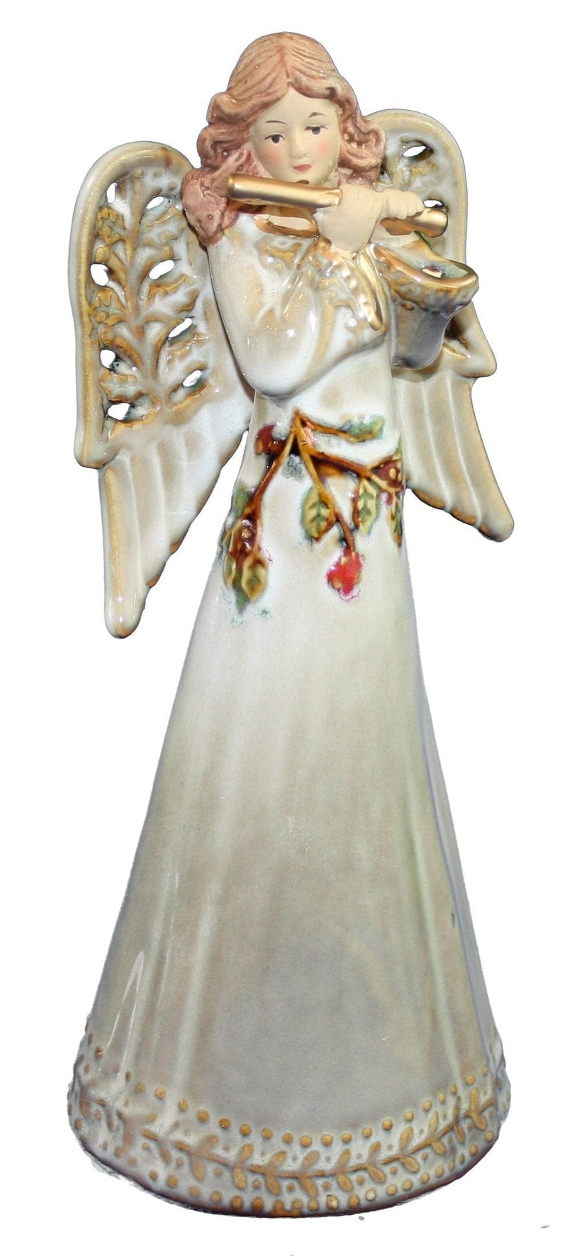 Ceramic Holly Leaves Angel Figure - - Shelburne Country Store