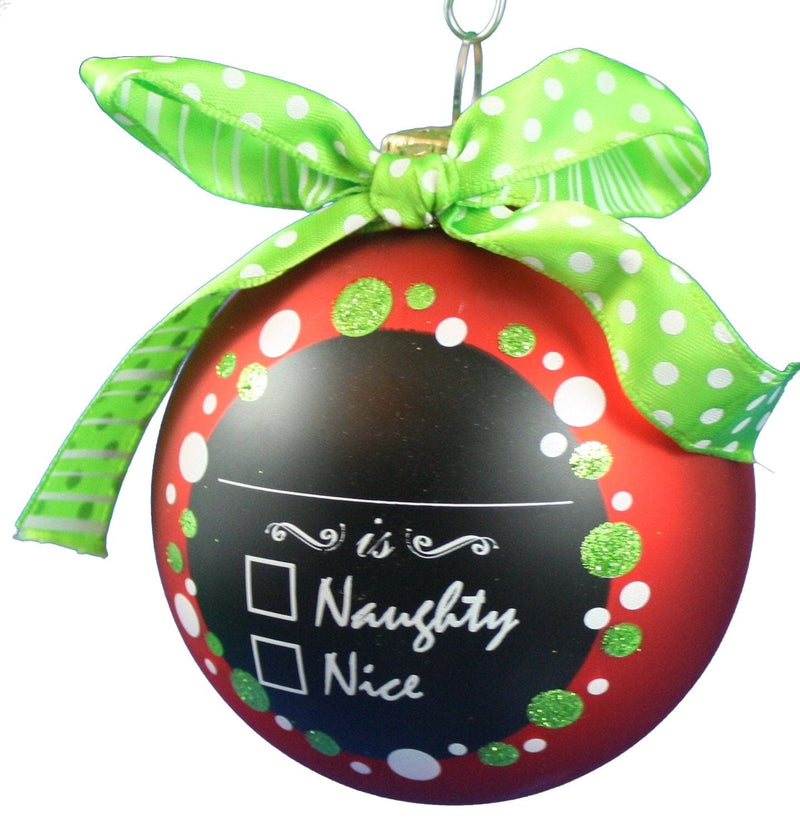 3 1/4" Balls With Chalkboard Sign - Naughty Nice - Shelburne Country Store