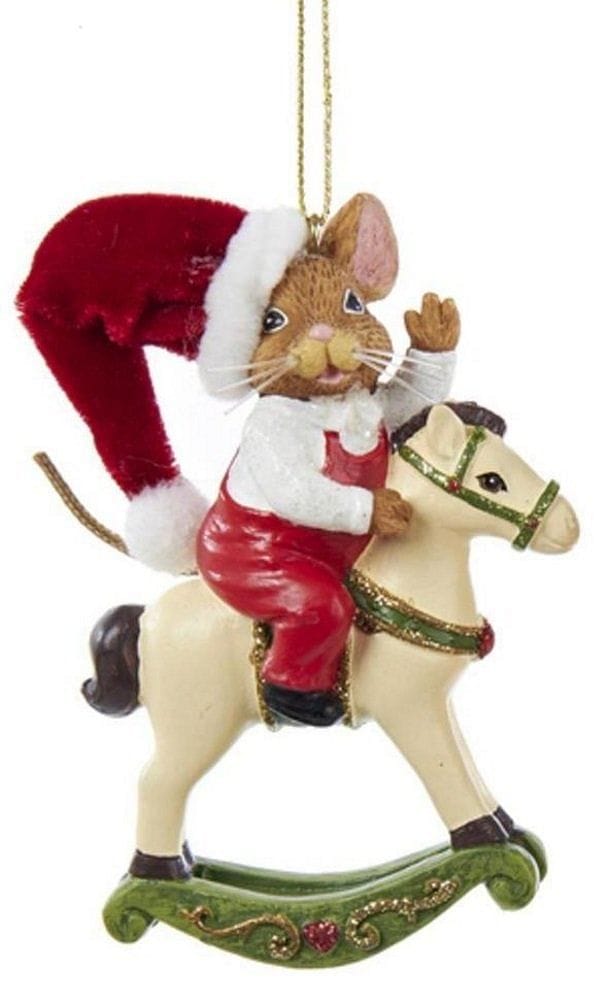 Mouse On Rocking Horse Ornament - Girl - Shelburne Country Store