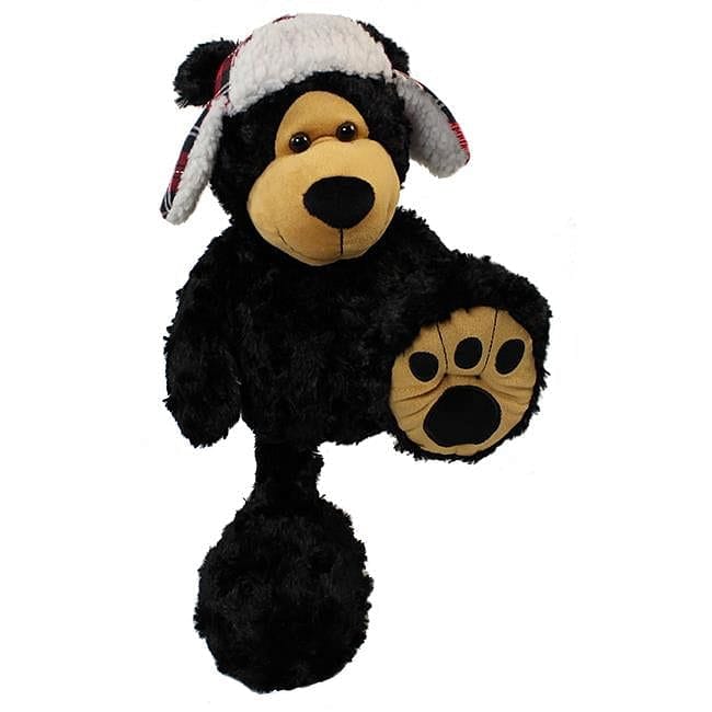 12" Sitting Bigfoot Black Bear With Plaid Hat - Shelburne Country Store
