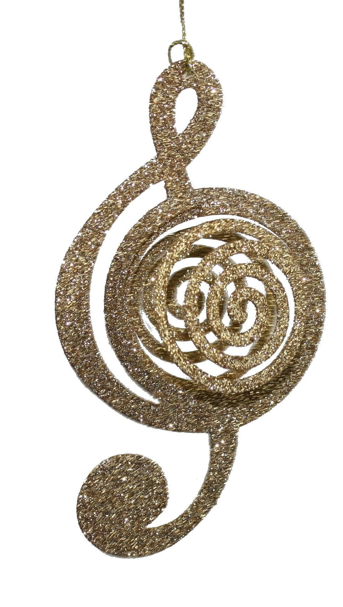 4.5 In. Mettalic Gold Glittered Music Ornament - Cleff - Shelburne Country Store