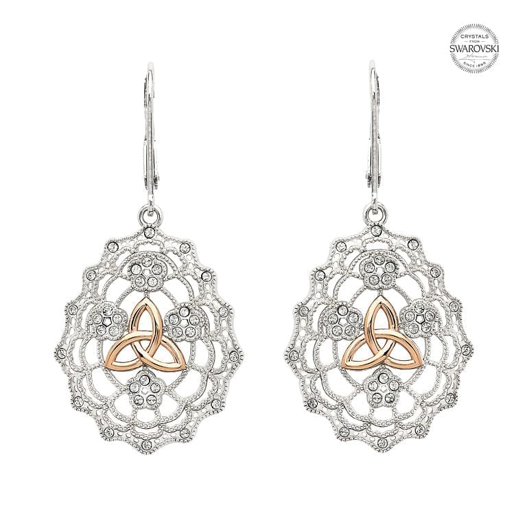 Irish Lace Sterling Silver Rose Gold Trinity Knot Earrings - Shelburne Country Store