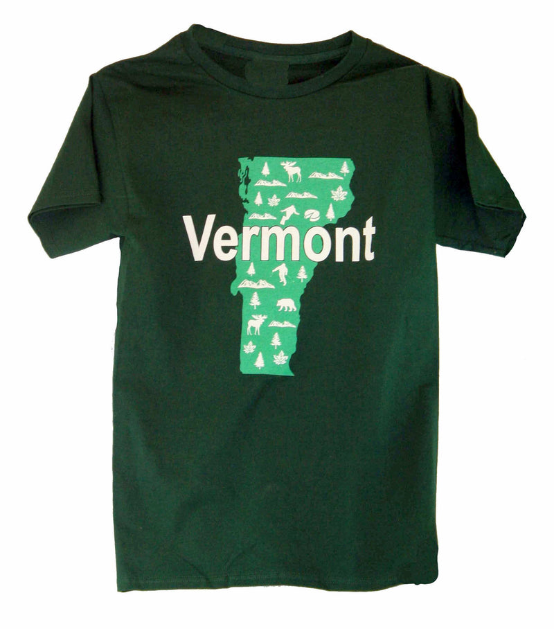 Vermont Icon Map T-Shirt on Forest Green - - Shelburne Country Store