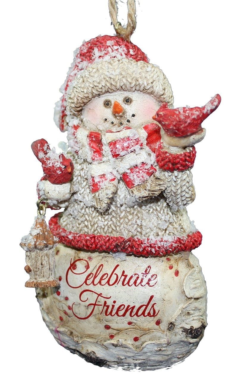 Birch Snowman With Cardinal Ornament - Friends - Shelburne Country Store