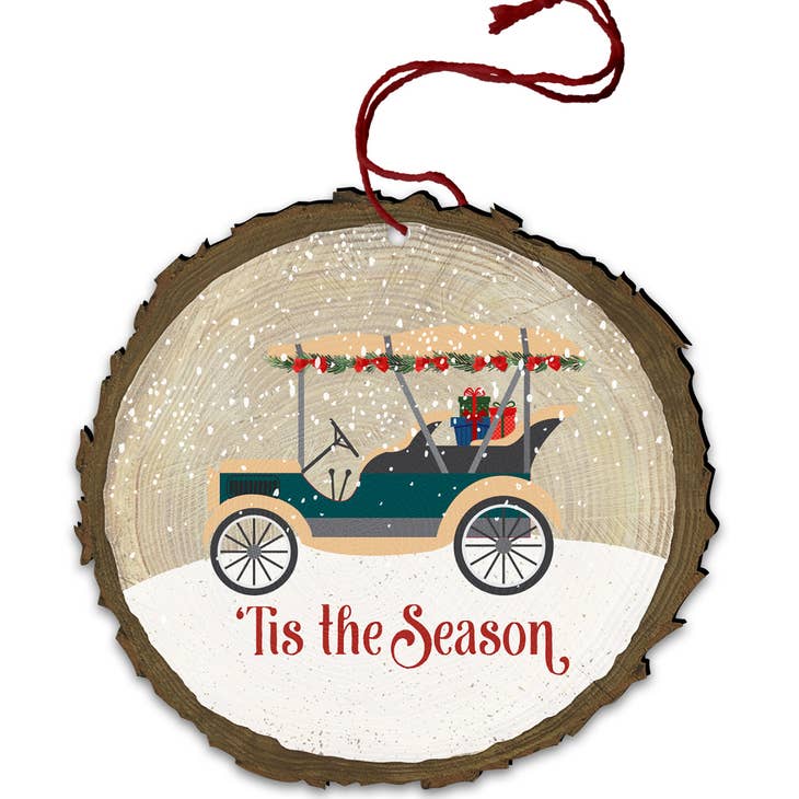 Tis The Season  Vintage Log End Wood Ornament - Shelburne Country Store