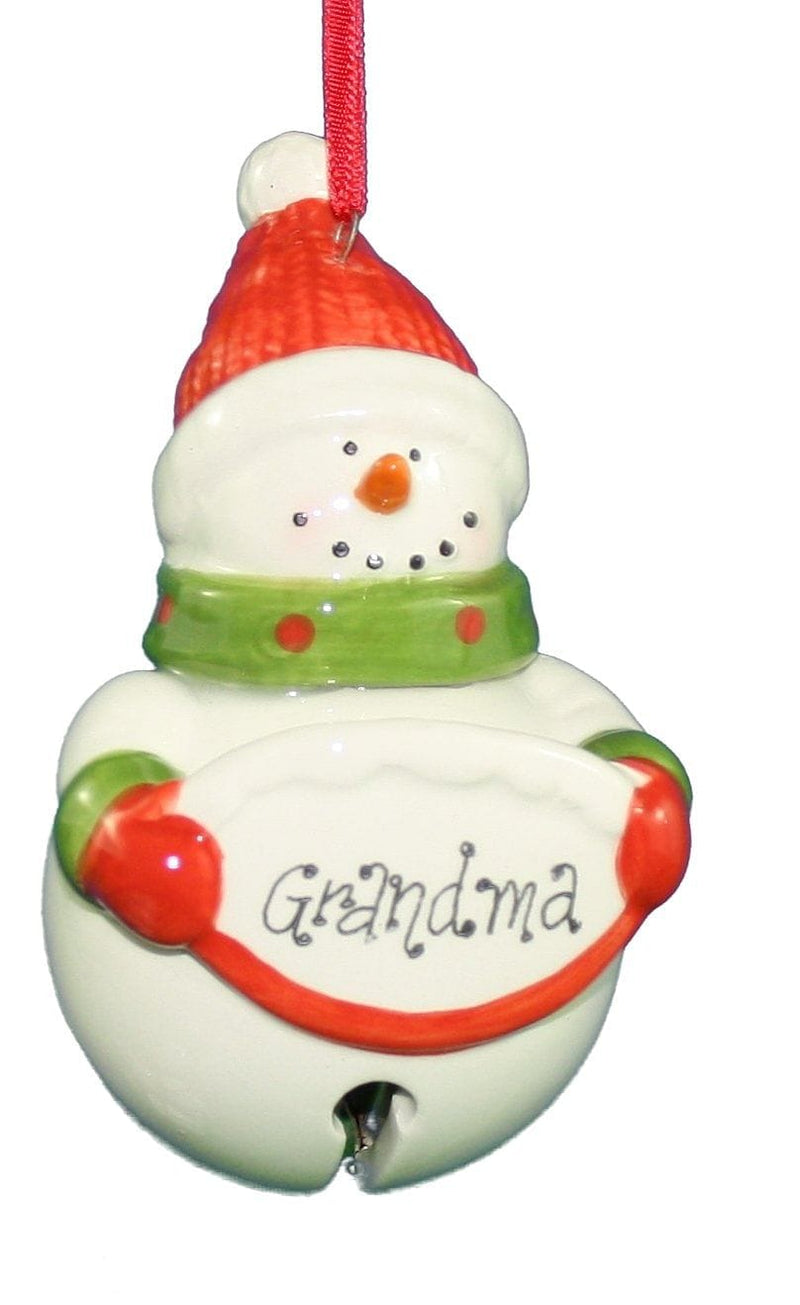 Ceramic Snowman Bell Ornament - Grandma - Shelburne Country Store