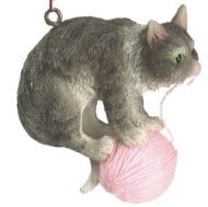 Cat With Yarn Ornament - Grey Pink - Shelburne Country Store