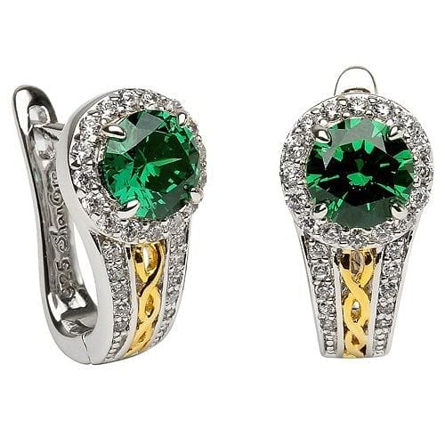 Round Halo Green/Cubic Zirconia Earrings - Shelburne Country Store