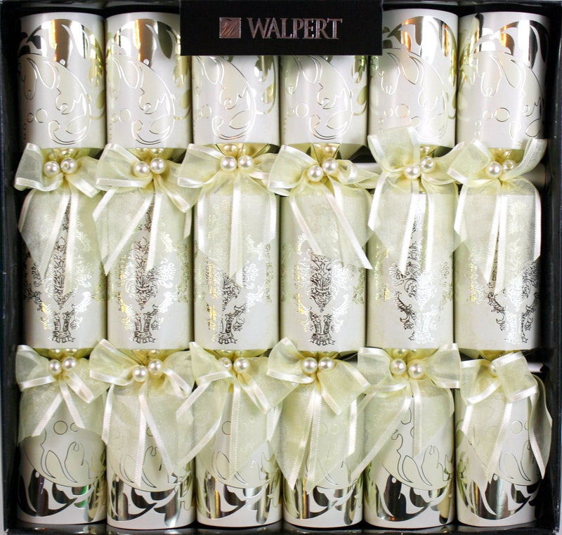 Walpert Holiday Crackers - 12 Inch Cream And Gold Vintage 6Pc - Shelburne Country Store