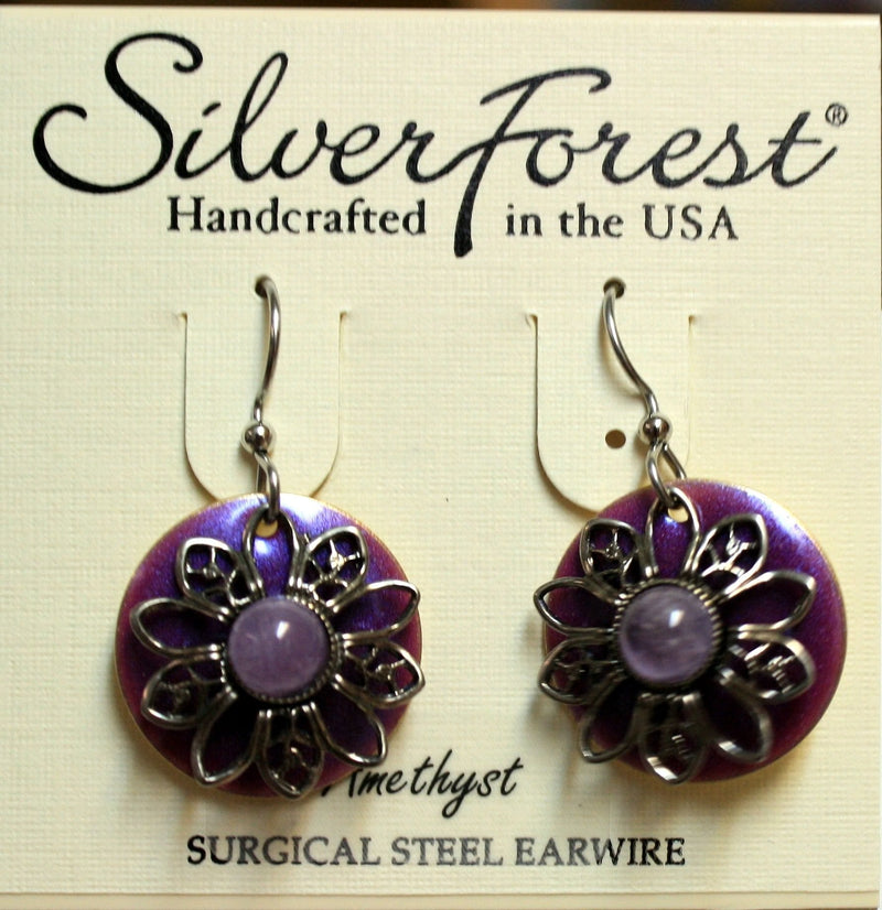 Round Purple Flower With Bead Earring - Shelburne Country Store