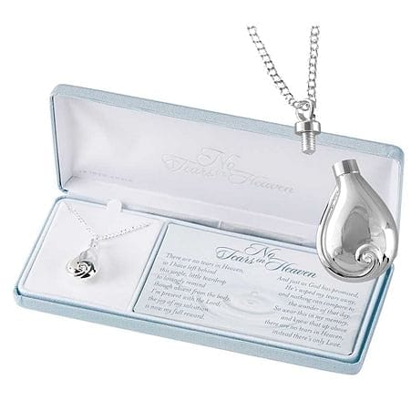 No Tears In Heaven Memorial Urn Charm Silver Plated 24 Inch Pendant Necklace - Shelburne Country Store