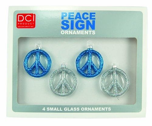 Peace Sign Ornament Set - Blue And Silver - Shelburne Country Store