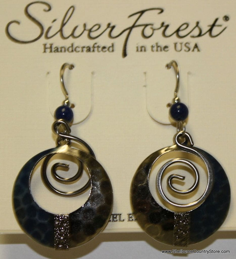 Navy And Antique Silvertone Circle Dangle Earrings - Shelburne Country Store
