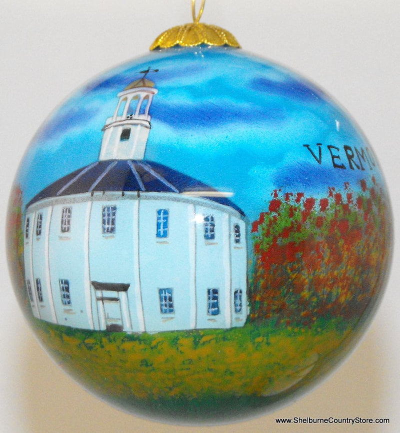 Hand Painted Glass Globe Ornament - Round Church Ornament - Shelburne Country Store