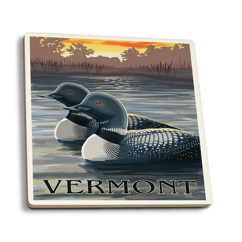 Ceramic Coaster - Vermont Loons at Sunset - Shelburne Country Store