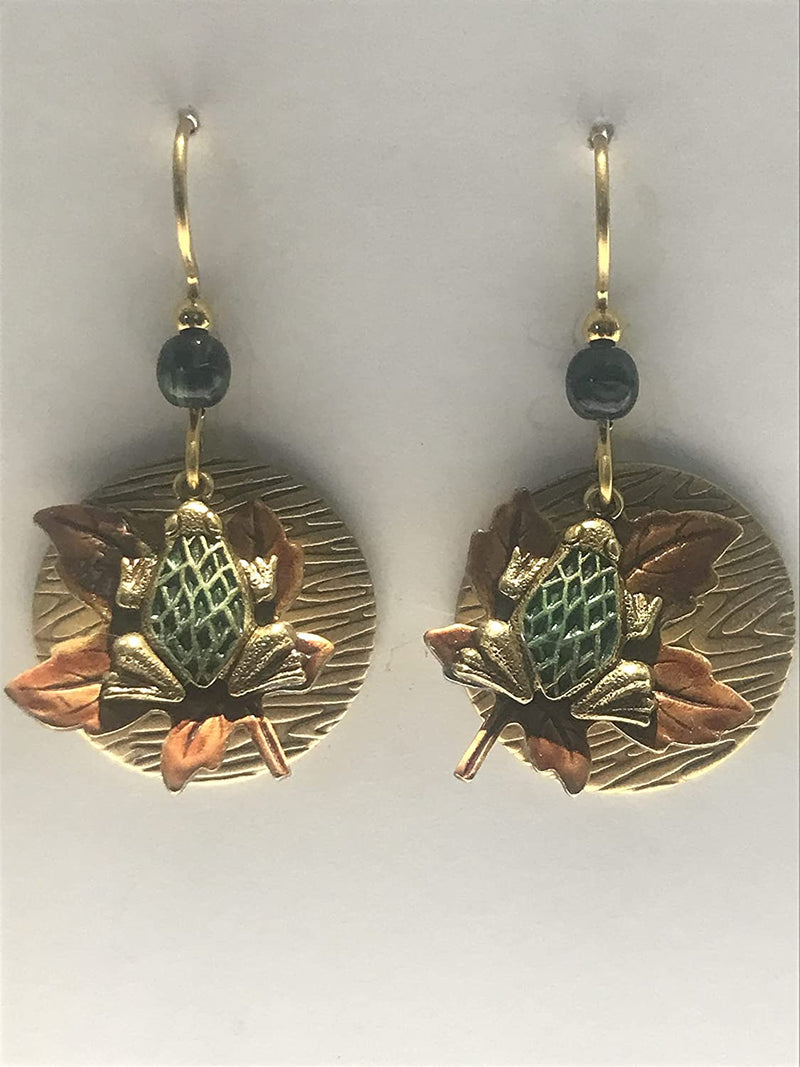 Frog on Leaf on Disc Pierced Earrings - Shelburne Country Store