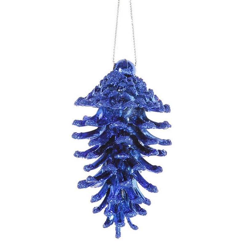 3 Count Glittered Natural Pinecone Ornament - Blue - Shelburne Country Store