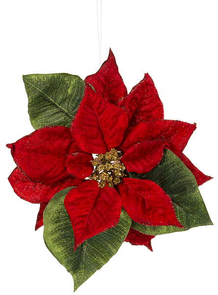 Clip on Poinsettia Bloom - Red - 9 inch - Shelburne Country Store
