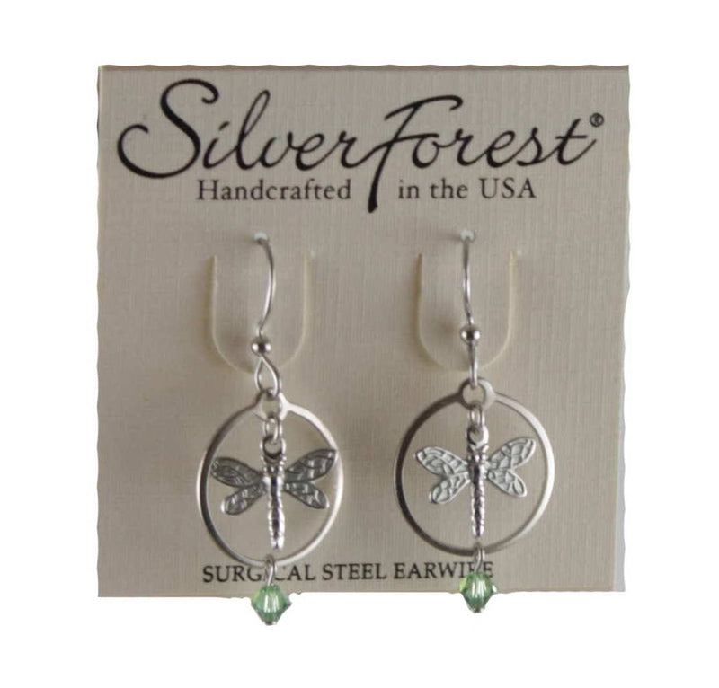Dragonfly In Circle And Drop Stone Earring - Shelburne Country Store