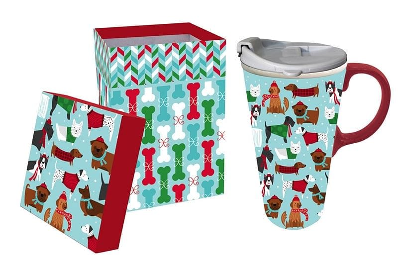 Ceramic Perfect Travel Cup, 17 oz. with Gift Box - Festive Fido - Shelburne Country Store